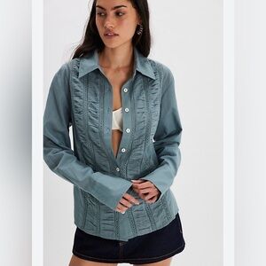 Free People Parker Tailored Button Down in Atlantic Blue